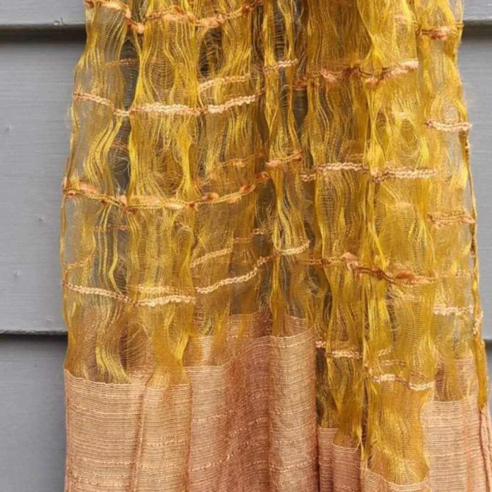 Raw Silk Feel Brown Scarf with Flowers